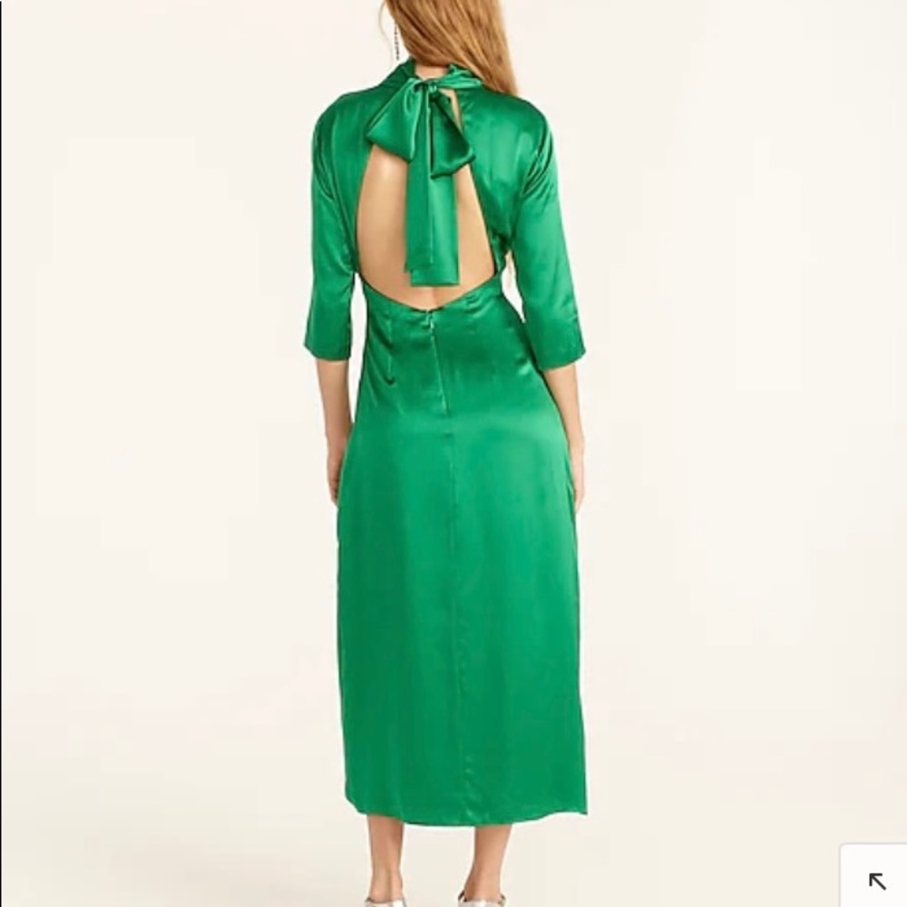 NWT J. Crew Collection Open Back Silk Charmeuse Dress Brilliant Kelly Green 2